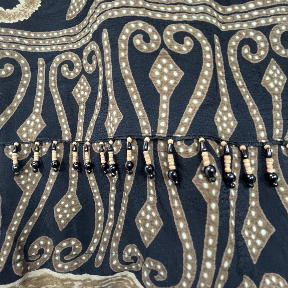 Caribbean Pacific Boho Wide Leg Pants Black Gold Beaded Rayon Size L - Picture 3 of 16